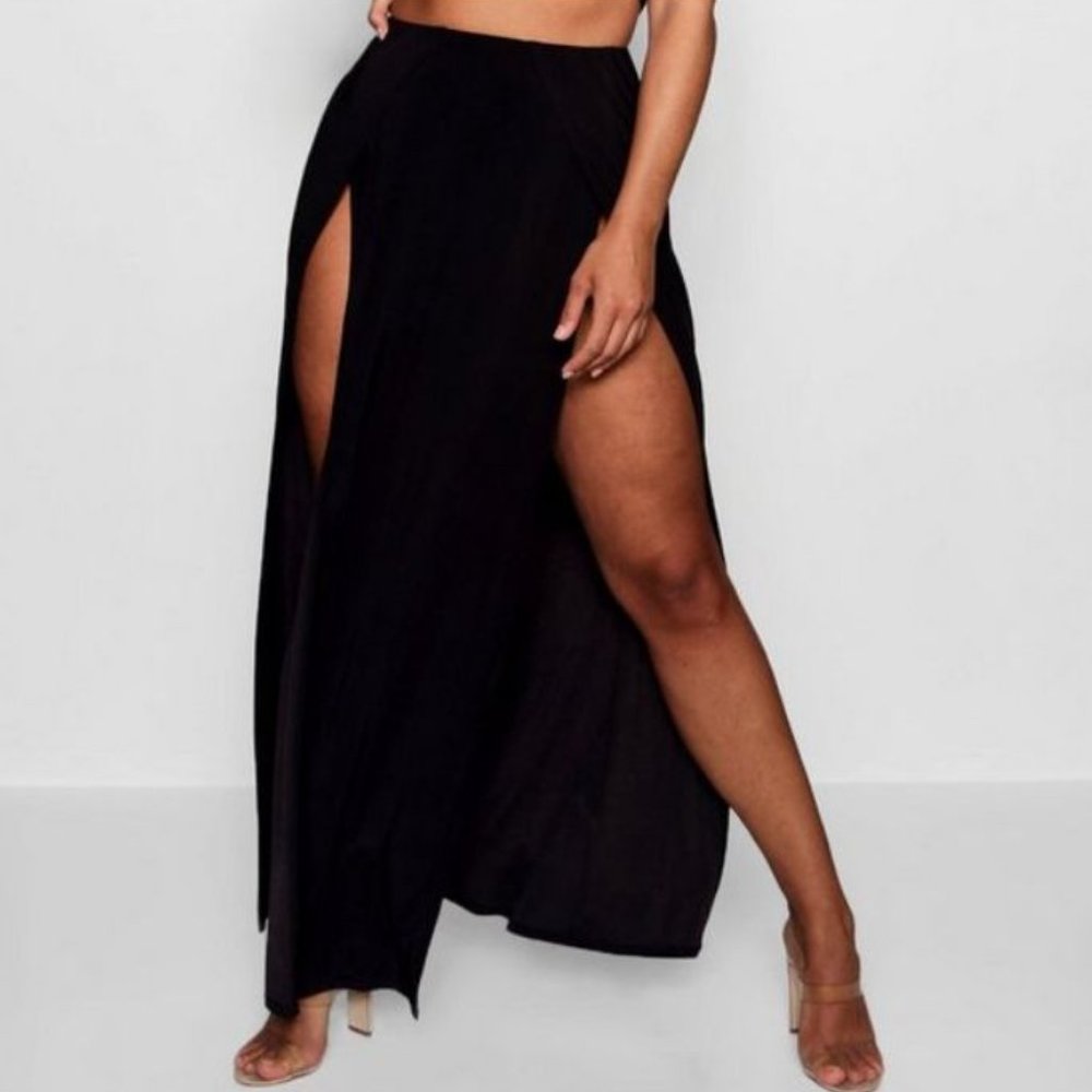 Boohoo Plus Fifi Slinky Double Slit Maxi Skirt